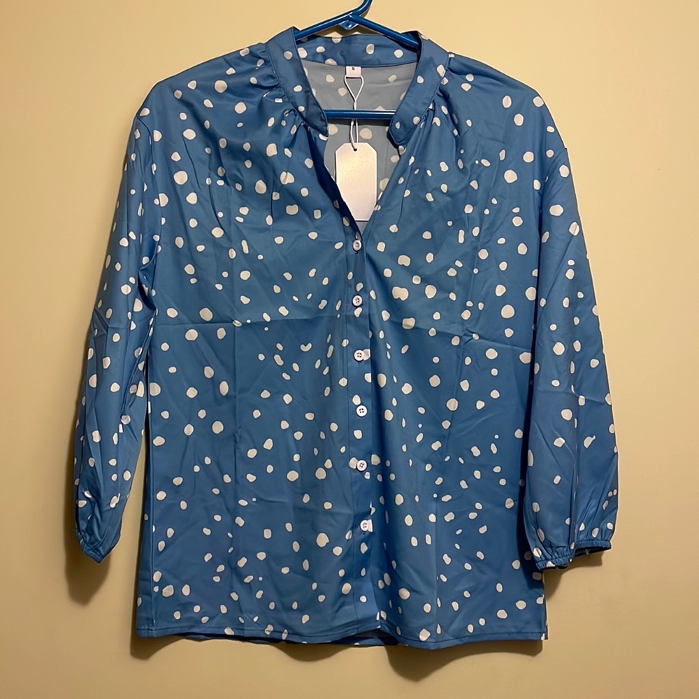 LAST DAY TO BUY! Blue & White Blouse, Size S, 3/4 sleeve